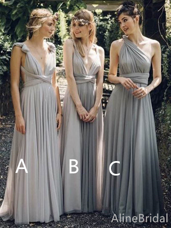 Mismatched Grey A-line Long Bridesmaid Dress,PD3236