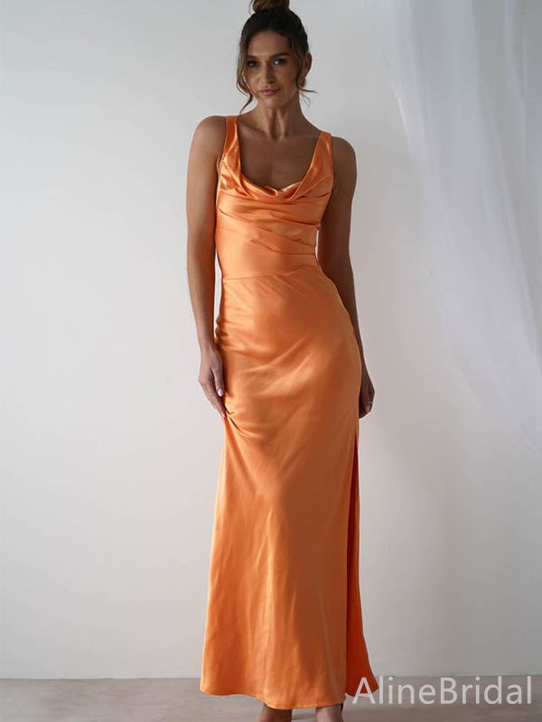 Simple Orange Sleeveless Mermaid Long Bridesmaid Dress,PD3239
