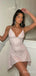 Sparkly V-neck Spaghetti Strap A-line Short Mini Homecoming Dress, HD3173