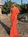 Elegant One Shoulder Burnt Orange Ruffle Mermaid Long Prom Dress, PD3635