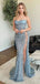 Sparkly Light Blue Strapless Split Side Mermaid Long Prom Dress,Evening Dress,PD37688