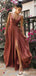 Simple V-neck Spaghetti Strap Split Side Mermaid Long Bridesmaid Dress,PD3245