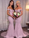 Elegant V-neck Off-Shoulder Lace Mermaid Long Bridesmaid Dress,PD3255