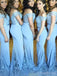 Elegant V-neck Off-Shoulder Lace Appliques Mermaid Long Bridesmaid Dress,PD3268