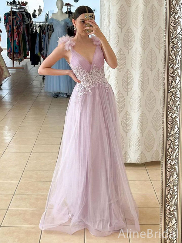 Elegant V-neck A-line Long Prom Dress,Evening Dress,PD37689