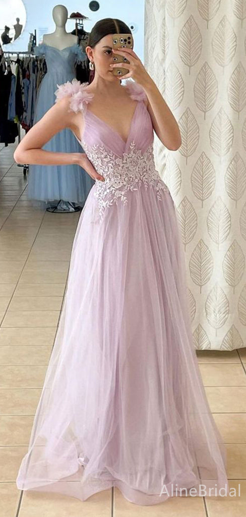 Elegant V-neck A-line Long Prom Dress,Evening Dress,PD37689