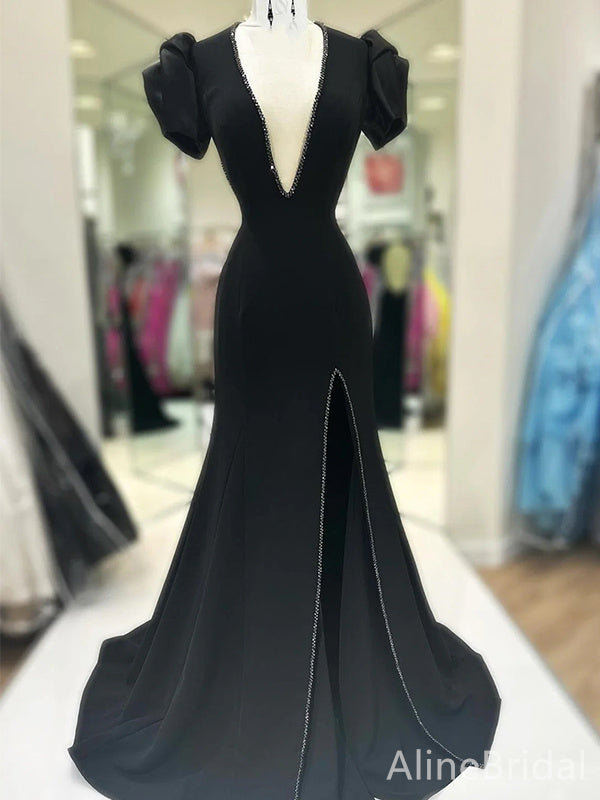 Sexy Deep V-neck Split Side Long Prom Dress,Evening Dress,PD37737