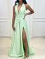 Deep V-neck Halter A-line Split Side Long Prom Dress,Evening Dress,PD37795