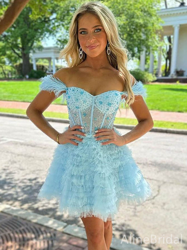 Sexy Off-Shoulder Strapless A-line Short Mini Homecoming Dress, HD32623