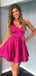 Simple V-neck Spaghetti Strap A-line Short Mini Homecoming Dress, HD32644