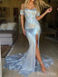 Sparkly Sequins Off-Shoulder Split Side Mermaid Long Prom Dress,Evening Dress,PD37796