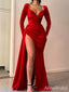 Elegant Red V-neck Split Side A-line Long Prom Dress,PD37837