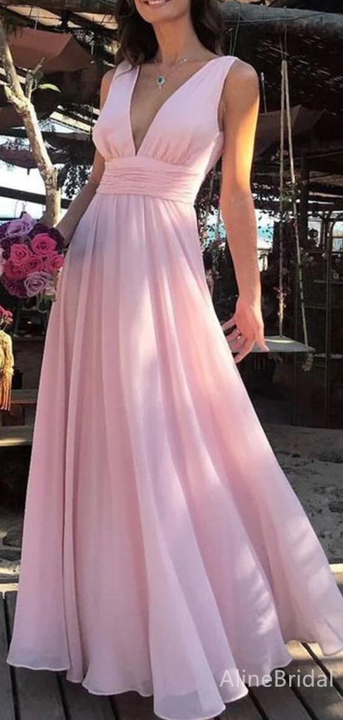 Elegant V-neck Light Pink A-line Long Prom Dress,Evening Dress,PD37802