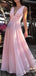 Elegant V-neck Light Pink A-line Long Prom Dress,Evening Dress,PD37802