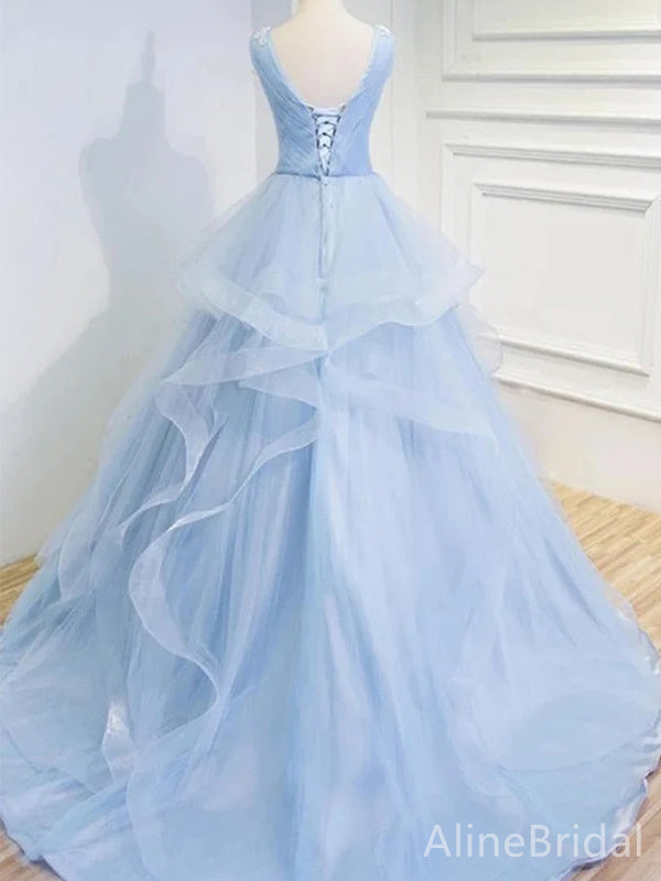 Elegant V-neck Sky Blue A-line Long Prom Dress,Evening Dress,PD37808