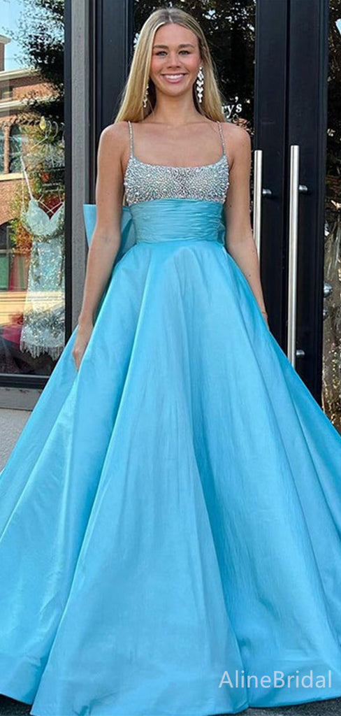 Elegant Square Spaghetti Strap A-line Long Prom Dress,Evening Dress,PD37819