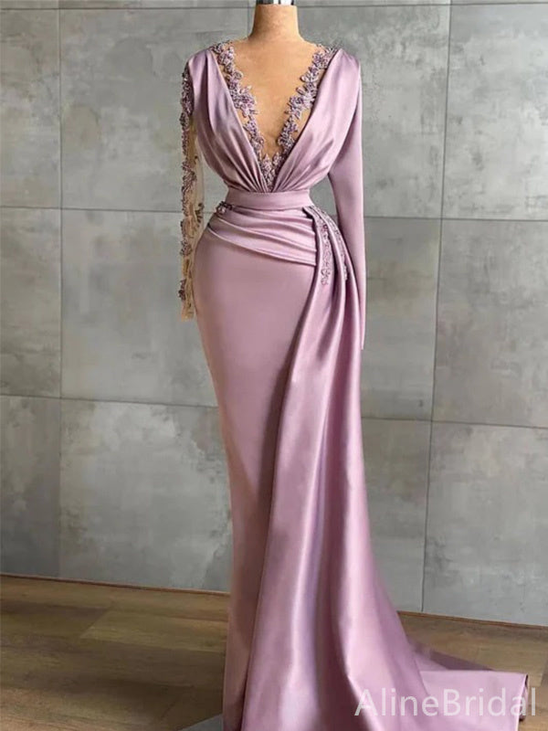 Elegant V-neck Long Sleeves Mermaid Long Prom Dress,PD37865