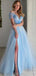 Elegant V-neck Off-Shoulder Split Side A-line Long Prom Dress,PD37904