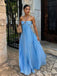 Unique Blue Halter Spaghetti Strap A-line Long Prom Dress,PD381986