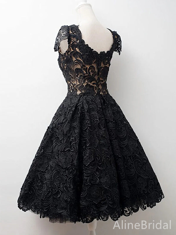 Elegant Black Lace A-line Short Mini Homecoming Dress, HD32690