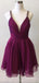 Elegant Deep Veck Spaghetti Strap A-line Short Mini Homecoming Dress, HD32694