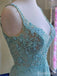 Elagant V-neck Spaghetti Strap Lace A-line Long Prom Dress,PD37915