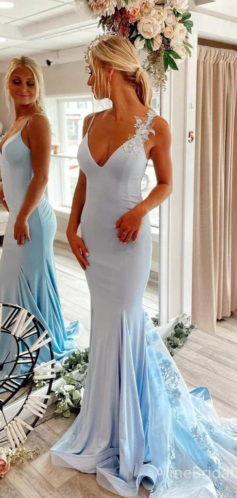 Sexy V-neck Spaghetti Strap Lace Mermaid Long Prom Dress,PD37918