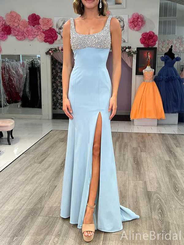 Elegant Square Beadings Mermaid Long Prom Dress,PD37919