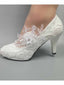 Dress First Wedding Shoes for Bride Women Pump Faux Leather High Heel Closed Toe Flower Rhinestone Lace Elegant Slip On Shoes