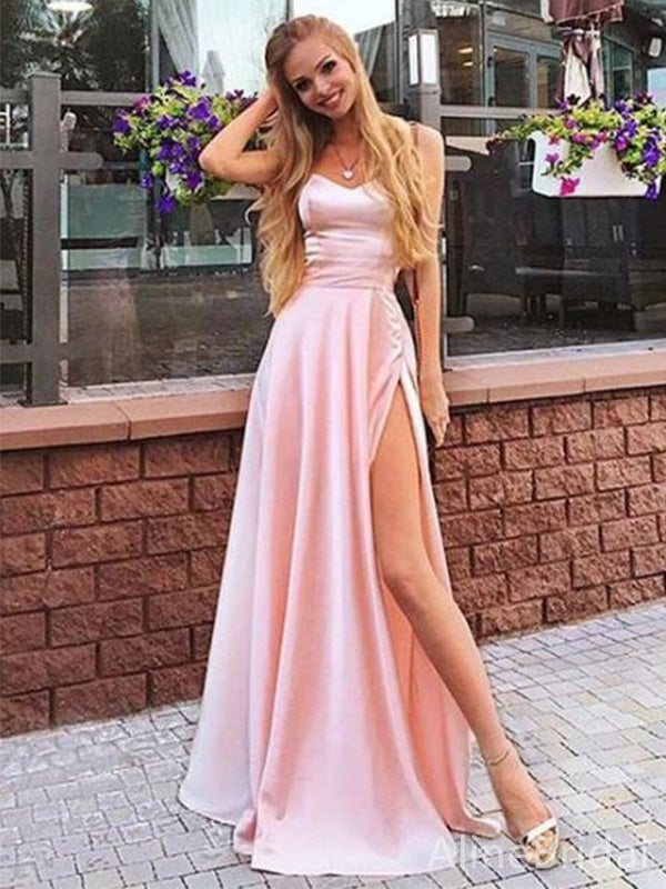 Elegant V-neck Spaghetti Strap A-line Long Prom Dress,PD37954