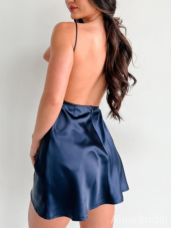 Sexy V-neck Spaghetti Strap Backless A-line Short Homecoming Dress, HD32745