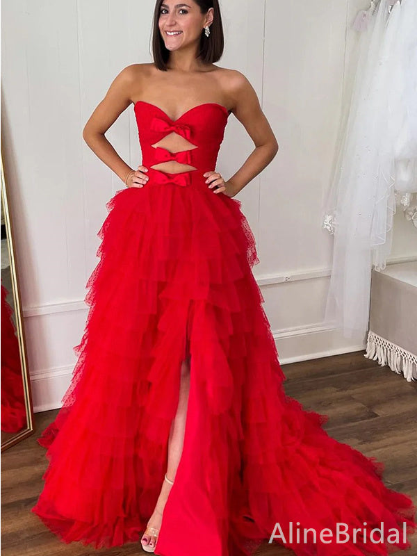 Unique Strapless Split Side A-line Long Prom Dress,PD37981