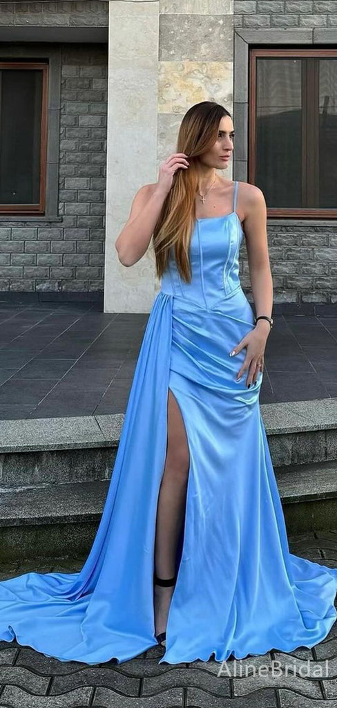 Elegant Spaghetti Strap Split Side Mermaid Long Prom Dress,PD37990