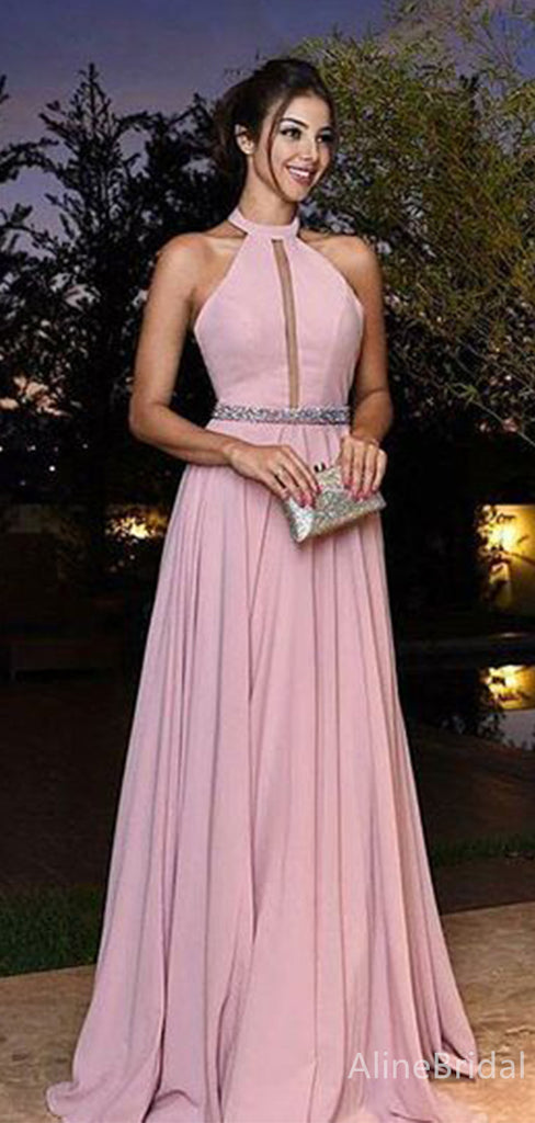 Elegant Halter Sleeveless A-line Long Prom Dress,PD38002