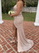 Sparkly V-neck Spaghetti Strap Split Side Mermaid Long Prom Dress,PD38029