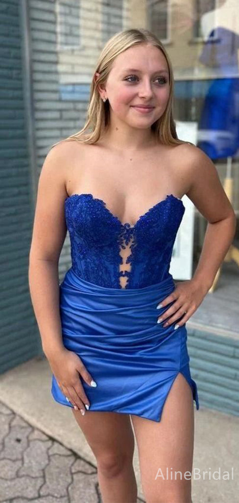 Sexy V-neck Lace Strapless A-line Short Homecoming Dress, HD327980