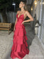 Sexy V-neck Spaghetti Strap A-line Long Prom Dress,PD38040