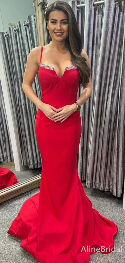 Sexy V-neck Spaghetti Strap Mermaid Long Prom Dress,PD38044