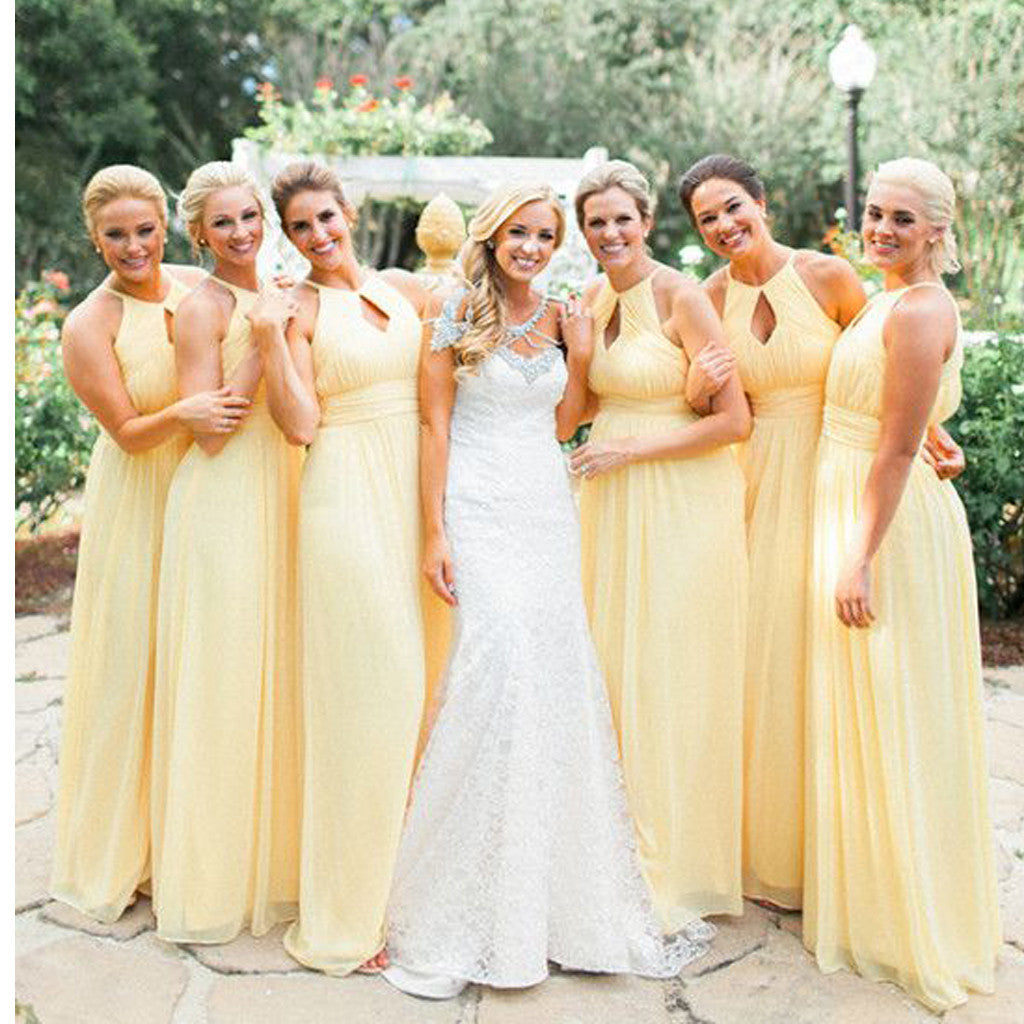 New Yellow Hater Sleeveless Simple Chiffon A-line Wedding Party Afford –  AlineBridal