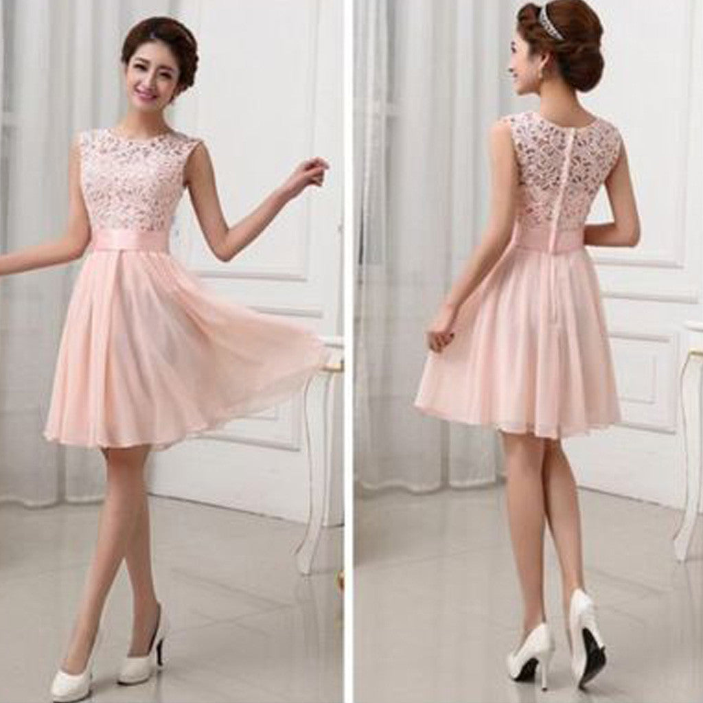 Princess Scoop Neck Glitter Knee-length Sashes / Ribbons Short Prom Dresses  | MillyBridal