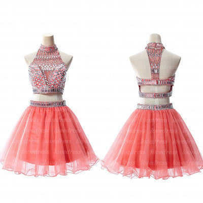 Coral Two Piece Prom Dress