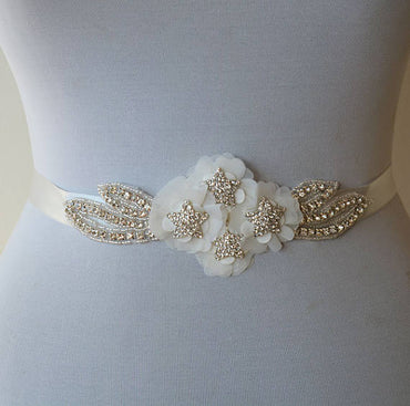 Ivory Handmade Flowers Bridal Belt,Wedding Belt, Girl Sash,Beaded