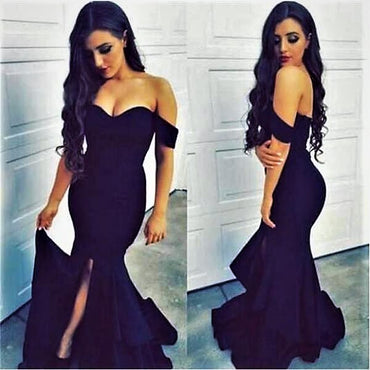 Gold Sequined Lace Off Shoulder Long Sleeve Sheath Prom Dresses