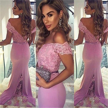 Gold Sequined Lace Off Shoulder Long Sleeve Sheath Prom Dresses, PD003 –  AlineBridal