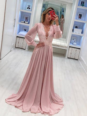 Peach Lace Chiffon Halter A-line Elegant Prom Dresses.PD00253 – AlineBridal