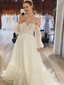 Strapless Off-shoulder Sleeve A-line Tulle Long Wedding Dress, WD3028