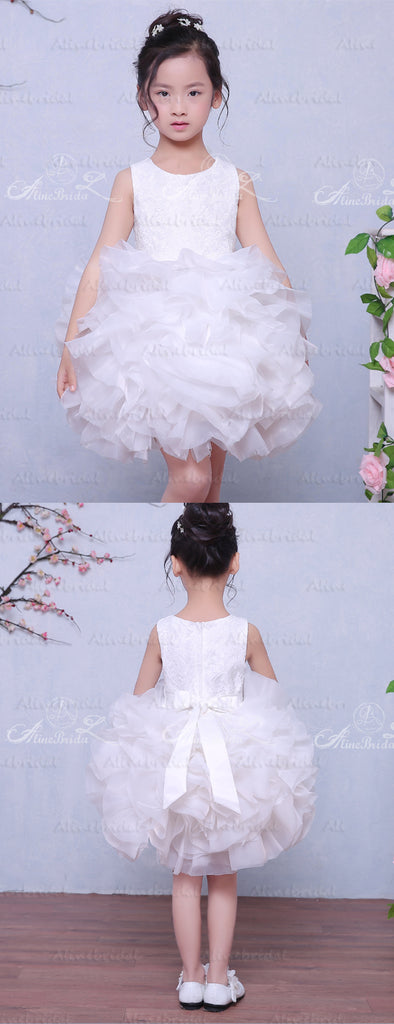 White Ruffles Organza Ball Gown Short Flower Girl Dresses, FGS032 ...