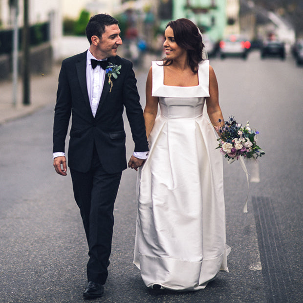 Elegant A-line Satin White Wedding Dress with Pockets cheap bridal dresses  - NICEOO
