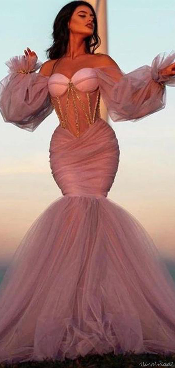 Sexy Pink Custom Corset Top Tulle Sweetheart Off-shoulder Long